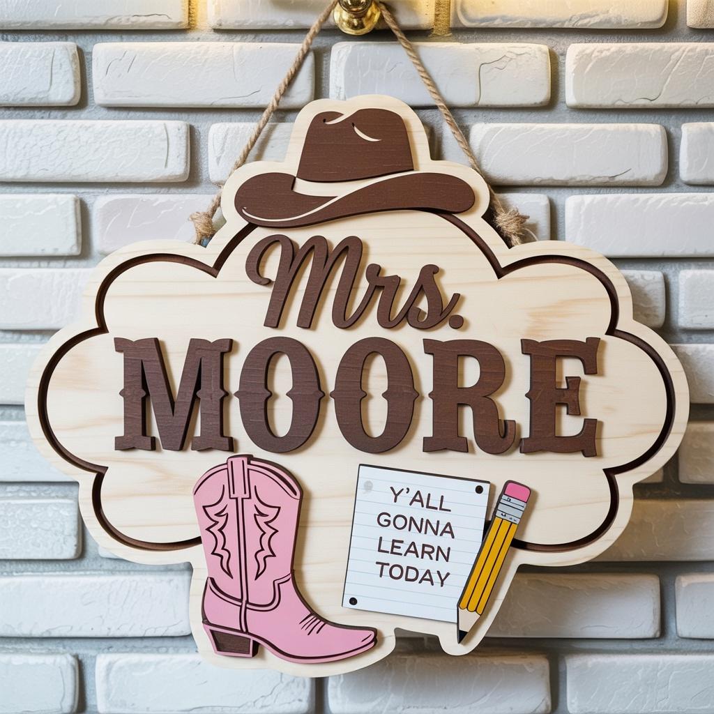 Personalized Western Teacher Sign with custom name