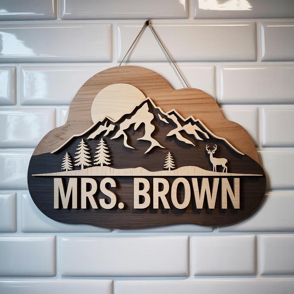 Personalized Mountain Teacher Sign design detail
