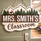Custom Mountain Teacher Door Hanger design detail
