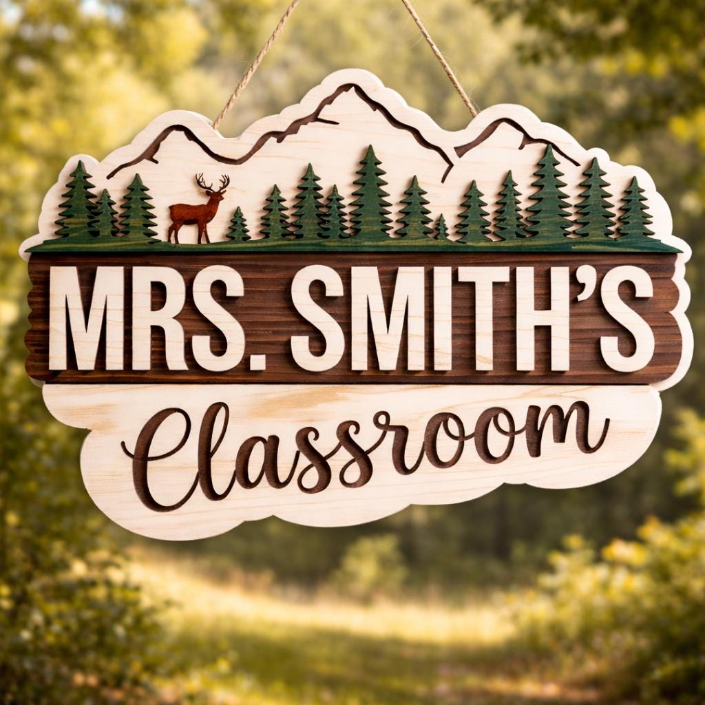 Custom Mountain Teacher Door Hanger for back to school