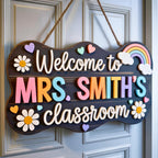 Personalized Rainbow Teacher Sign for playful teacher decor