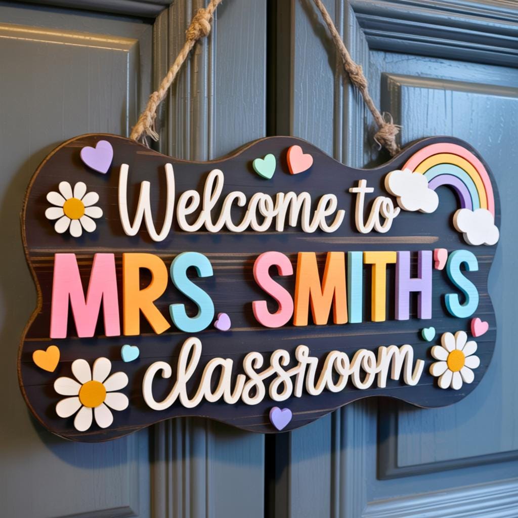 Personalized Rainbow Teacher Sign for back to school