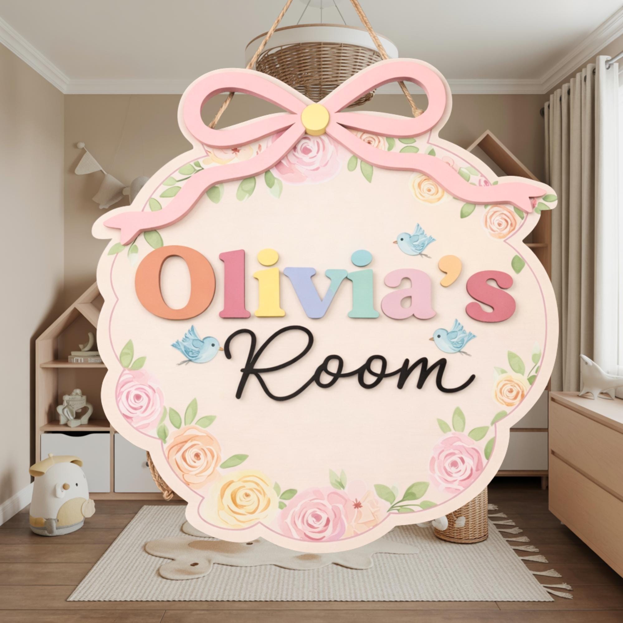 Personalized Floral Girl Door Sign for nursery decor