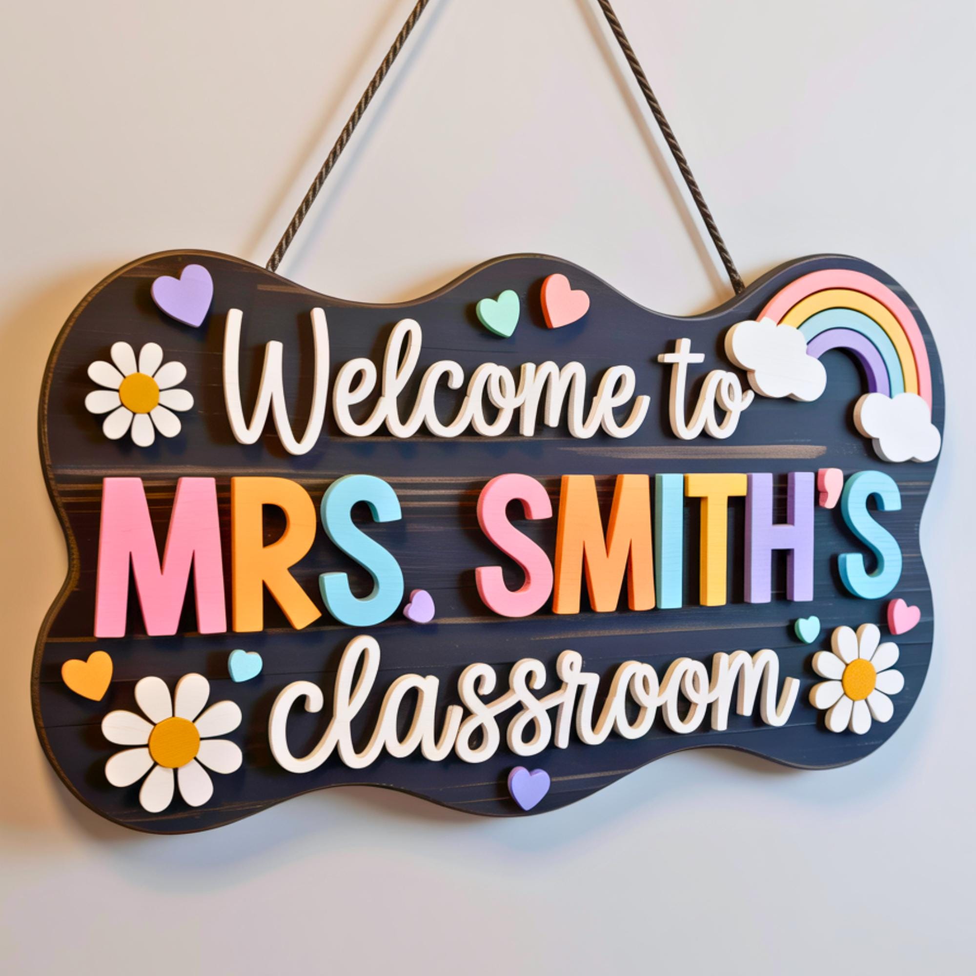 Personalized Rainbow Teacher Sign for rainbow classroom decor