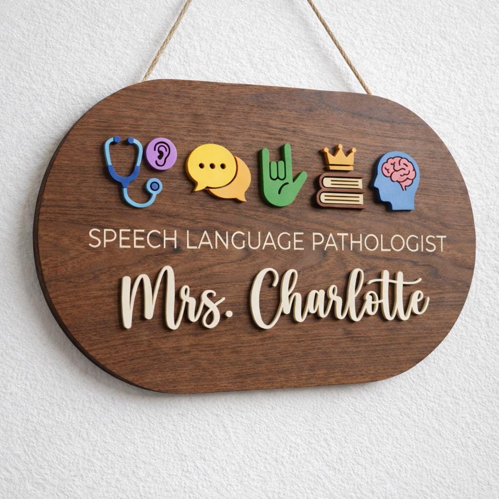 Custom Speech Pathologist Door Sign display detail