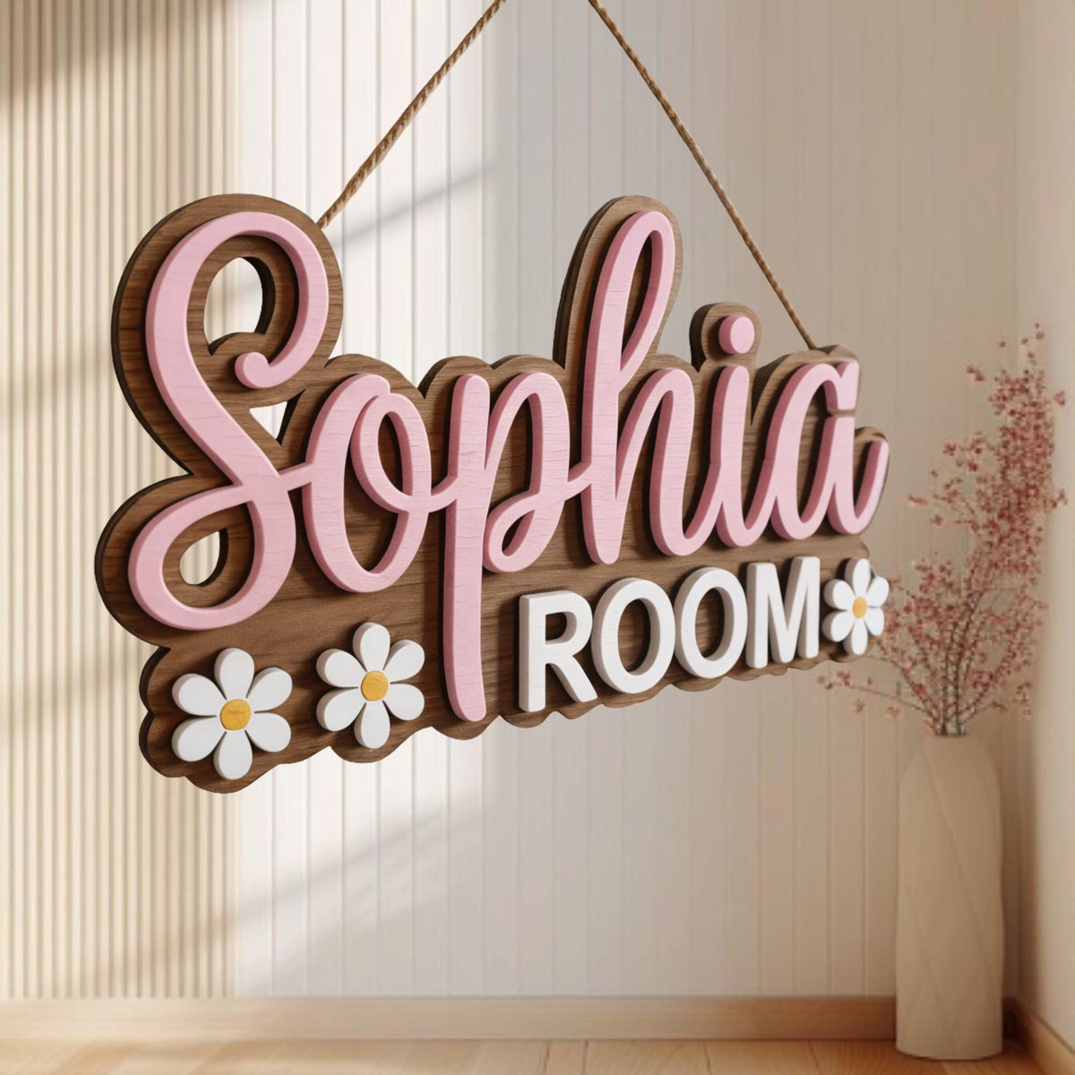 Personalized Girly Name Door Sign, Custom Kids Name Sign, Nursery Wall Decor, Wooden Baby Name Sign, Floral Name Sign, Girl R