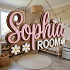 Personalized Girly Name Door Sign, Custom Kids Name Sign, Nursery Wall Decor, Wooden Baby Name Sign, Floral Name Sign, Girl R