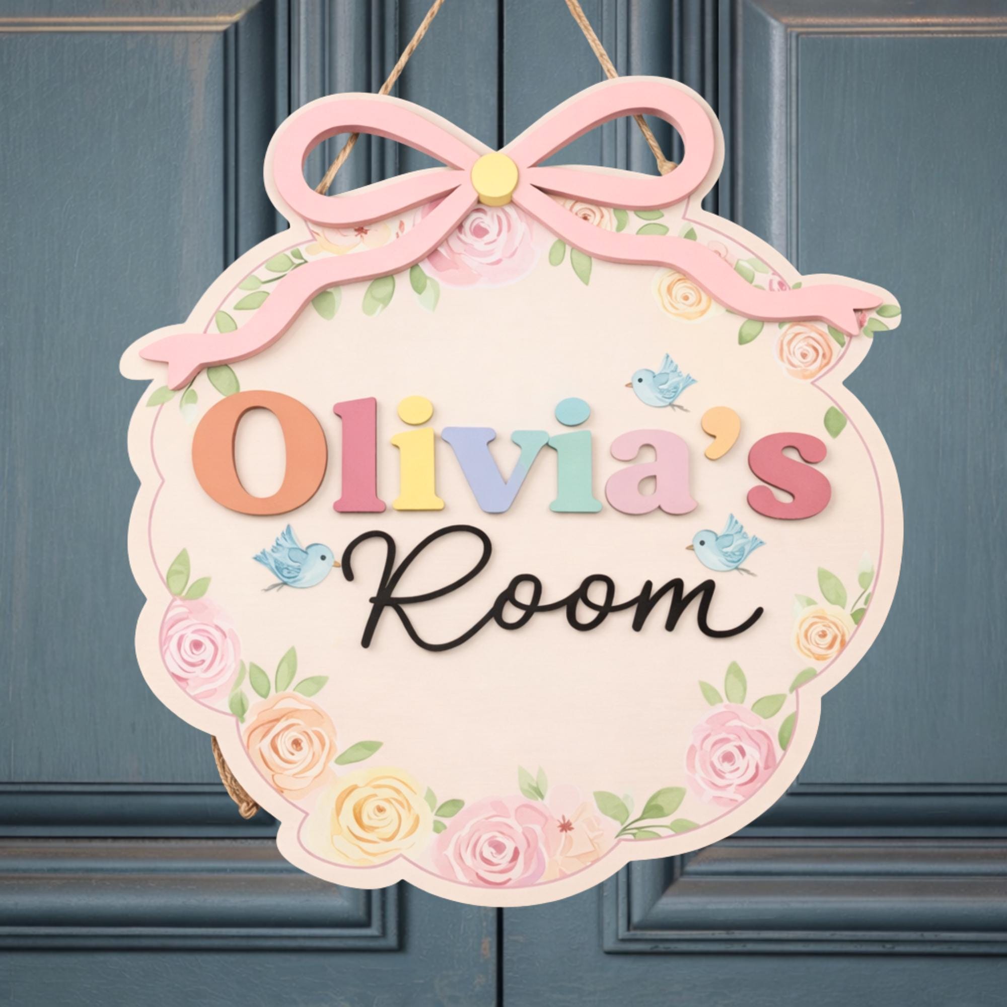 Personalized Floral Girl Door Sign design detail