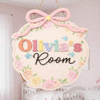 Personalized Floral Girl Door Sign for kids room decor