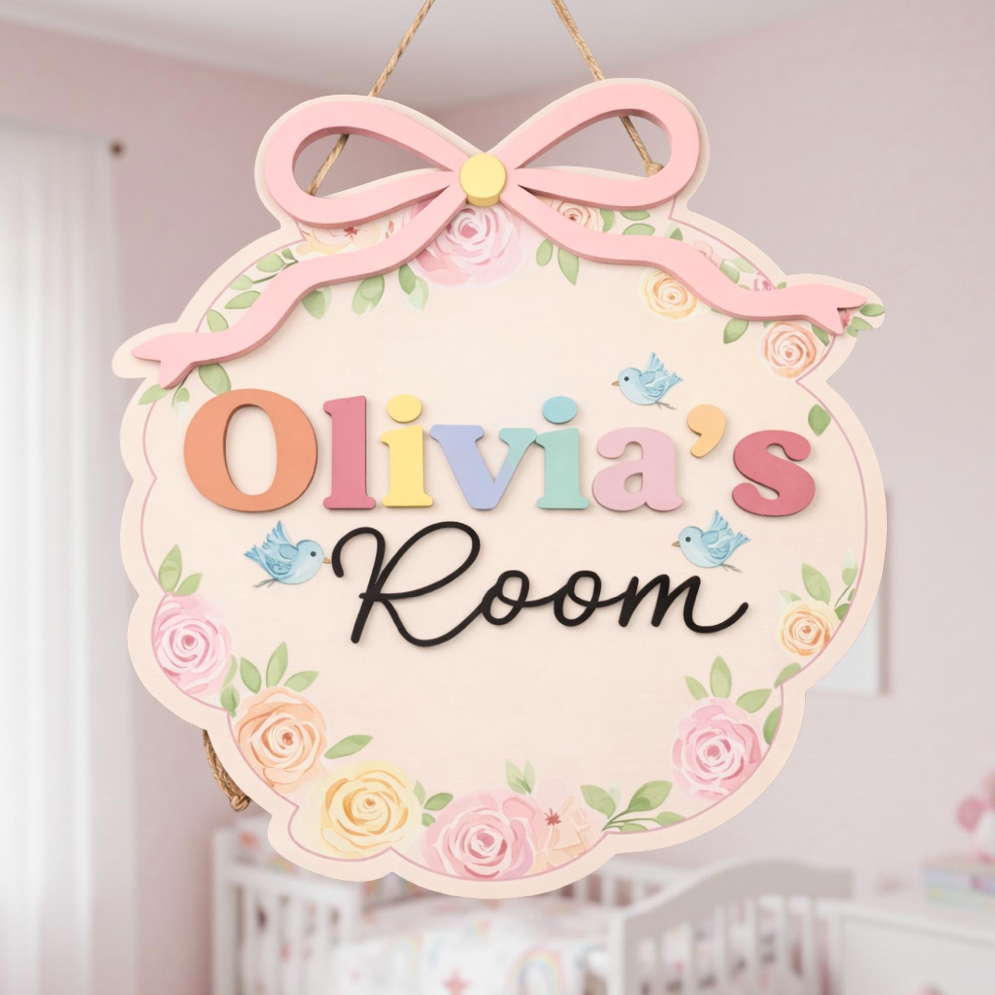 Personalized Floral Girl Door Sign for kids room decor