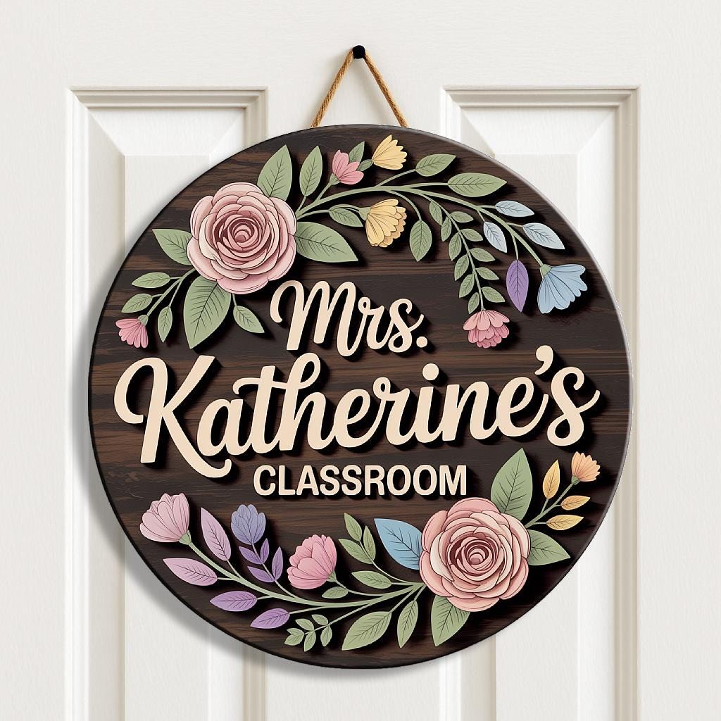 Personalized Floral Teacher Sign with custom name