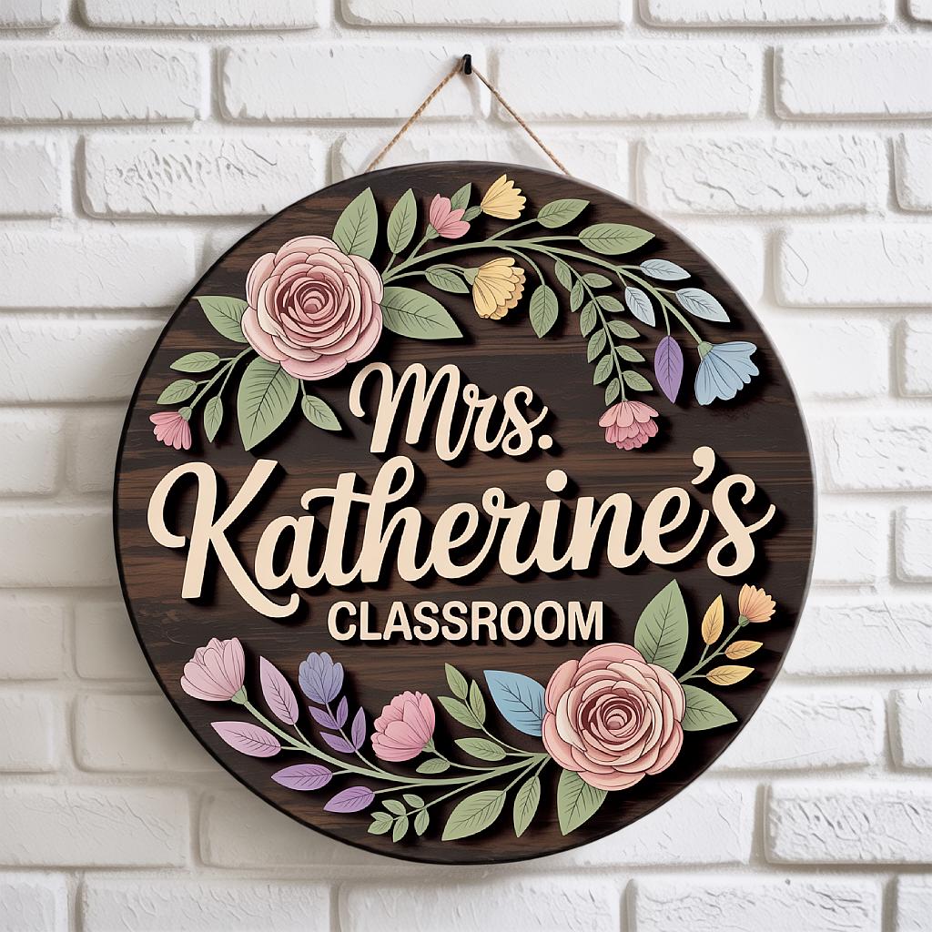 Personalized Floral Teacher Sign design detail