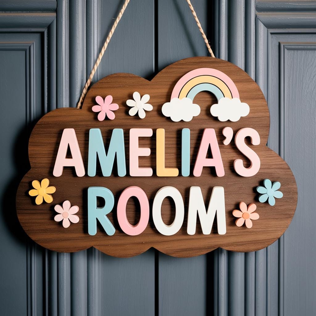 Personalized Girl Door Hanger, Nursery Name Sign, Custom Nursery Name Wall Art, Kids Bedroom Sign, Girls Welcome Sign, Custom