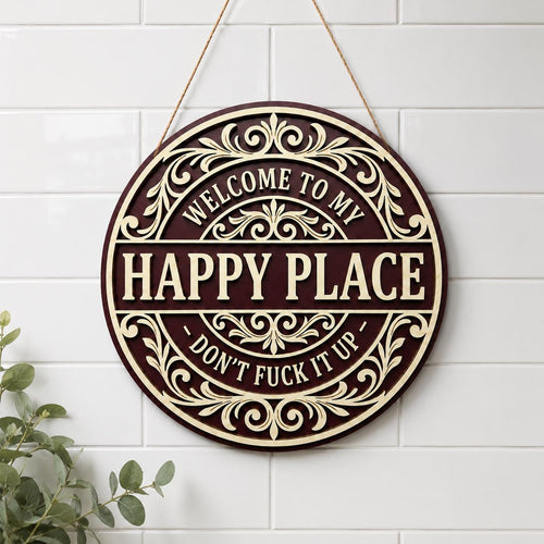 Happy Place Wooden Sign for garden decor