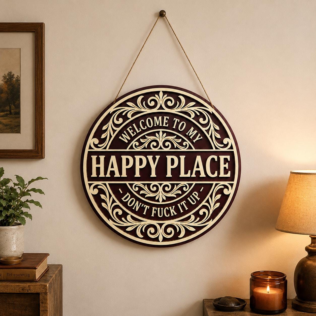 Happy Place Wooden Sign display detail