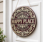 Happy Place Wooden Sign design detail