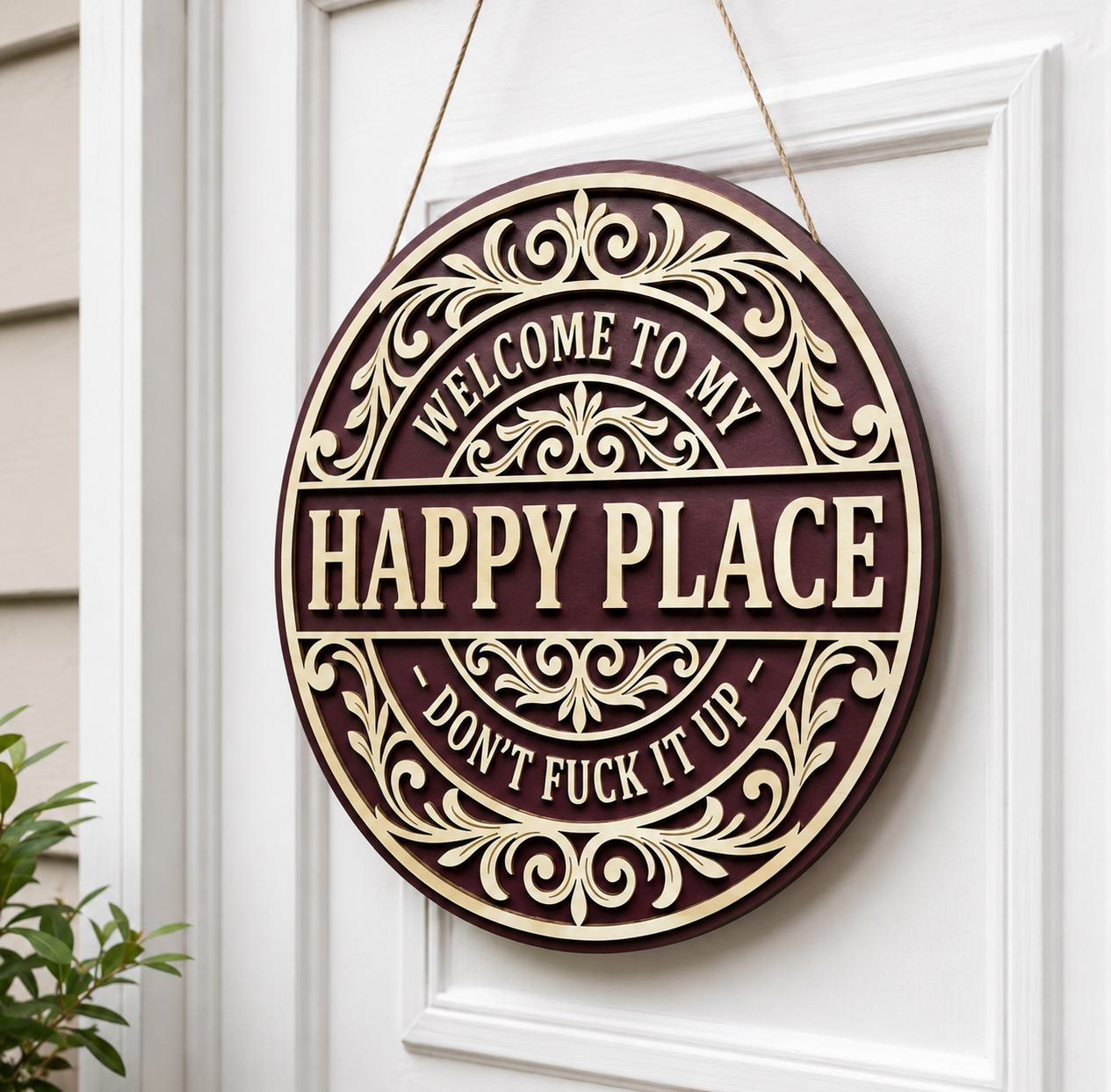 Happy Place Wooden Sign design detail