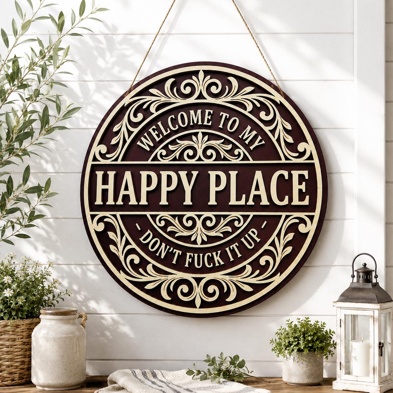 Happy Place Wooden Sign detail