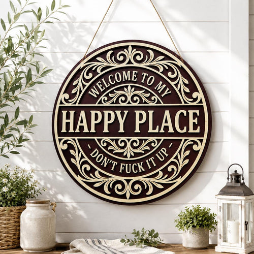 Happy Place Wooden Sign detail