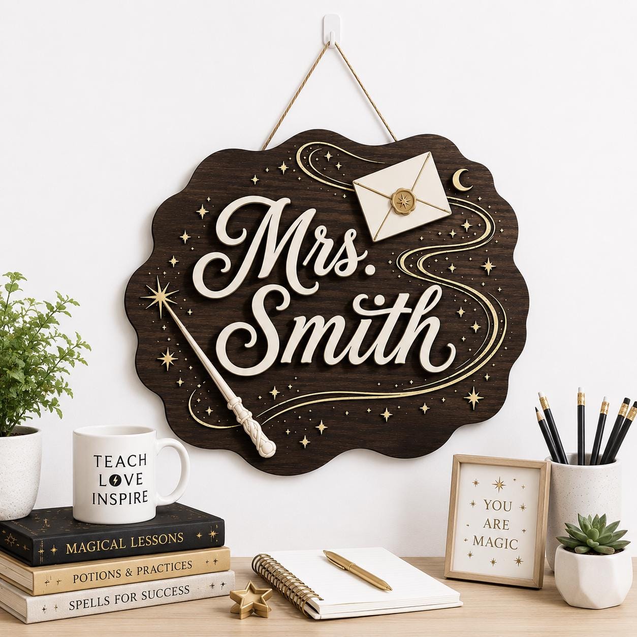 Personalized Wizard Teacher Sign detail