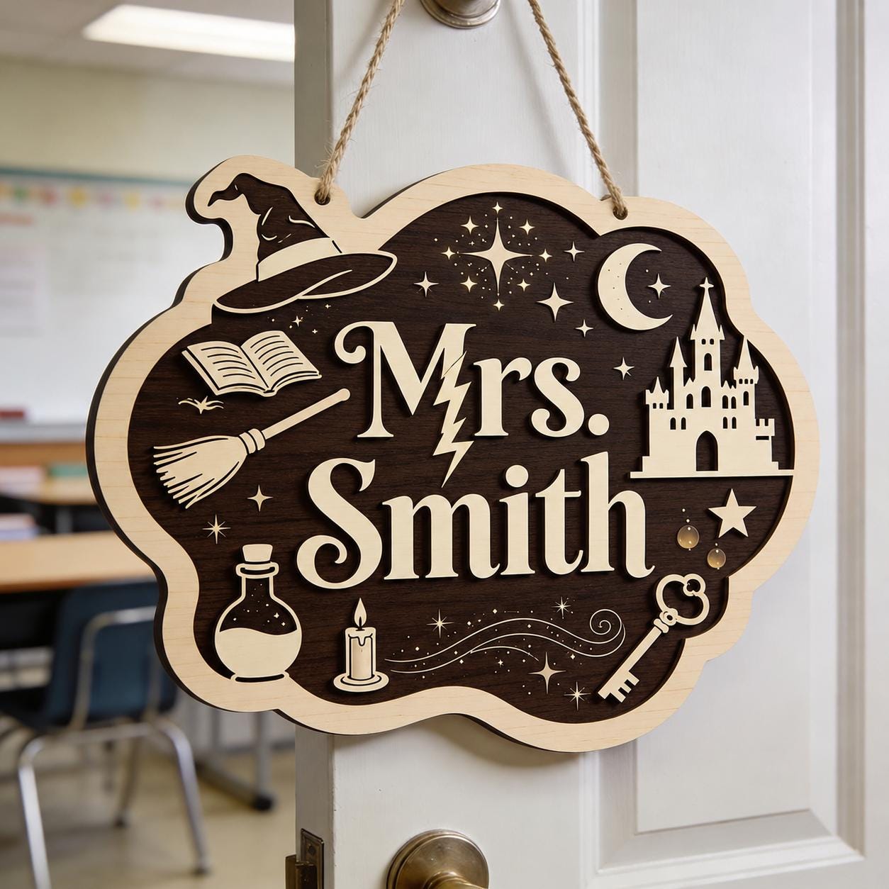 Custom Witch Hat Teacher Sign display detail