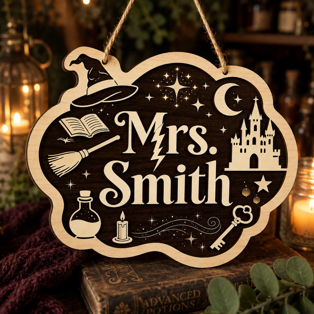 Custom Witch Hat Teacher Sign design detail