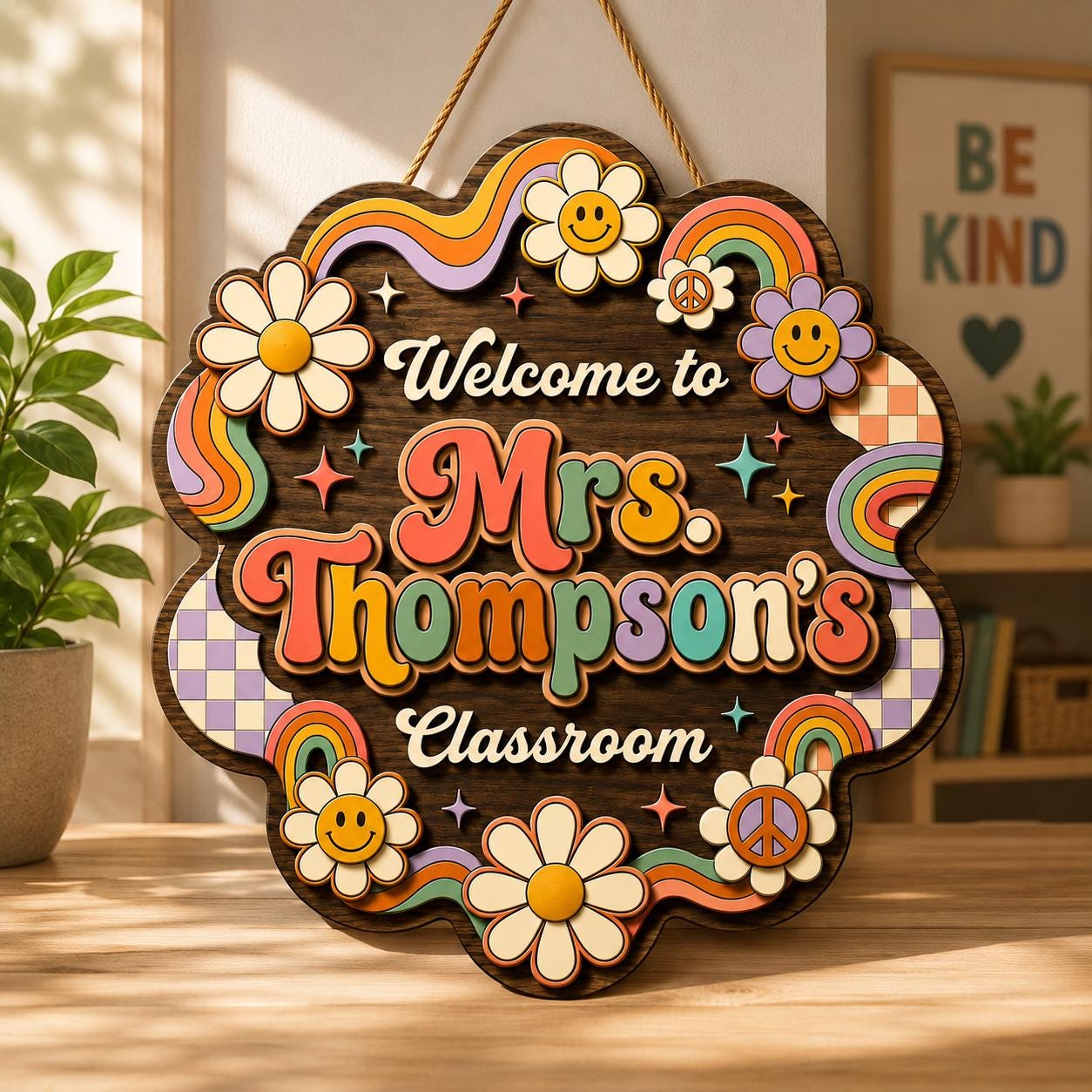 Personalized Rainbow Teacher Sign for classroom decor