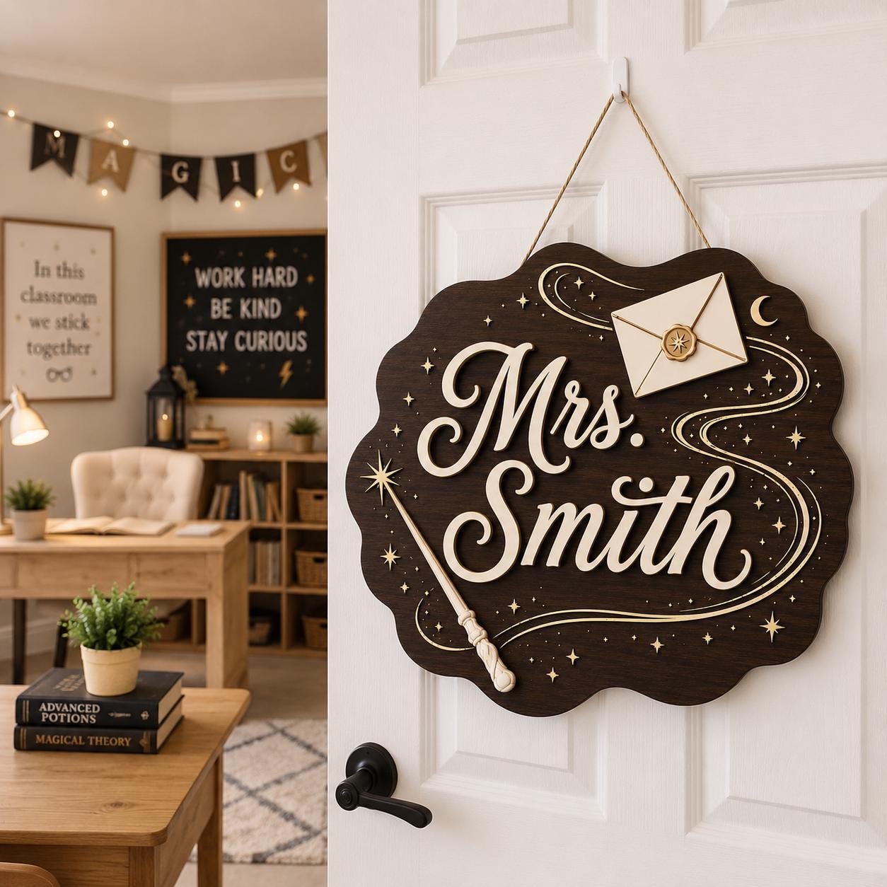 Personalized Wizard Teacher Sign design detail