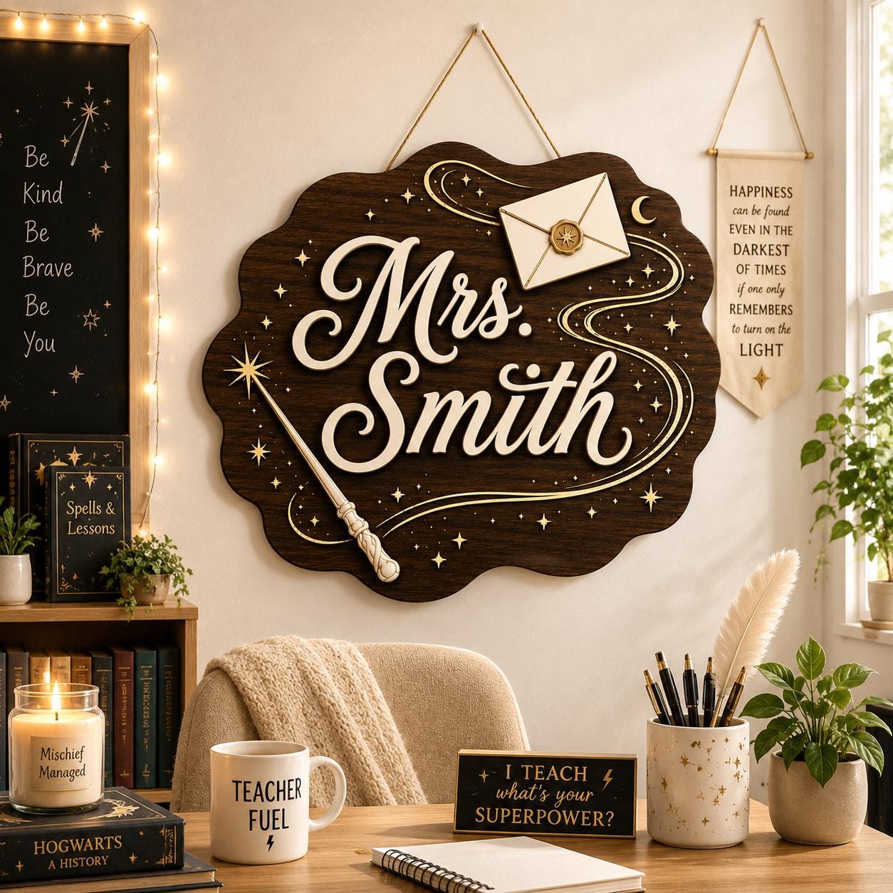 Personalized Wizard Teacher Sign display detail