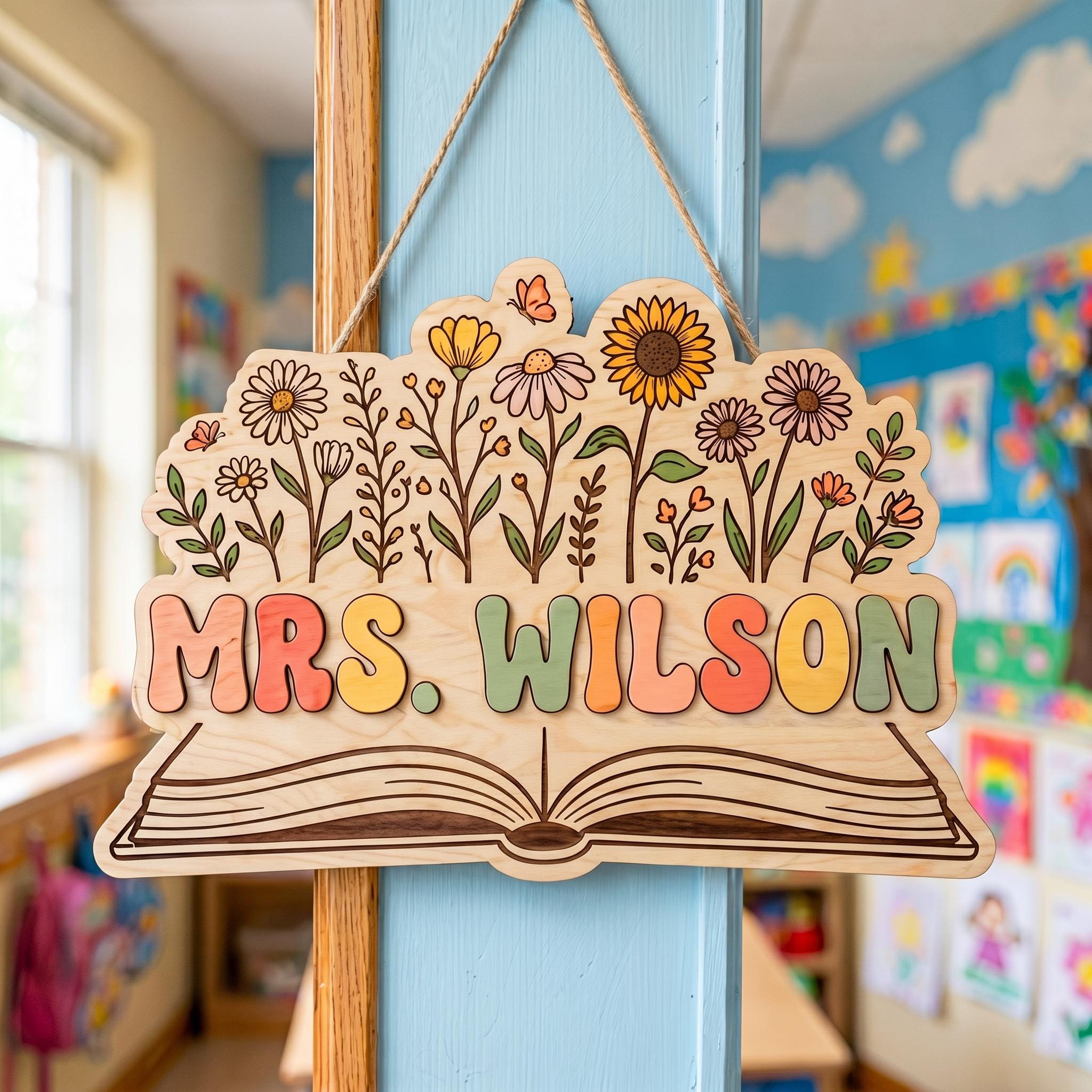 Personalized Floral Teacher Sign detail