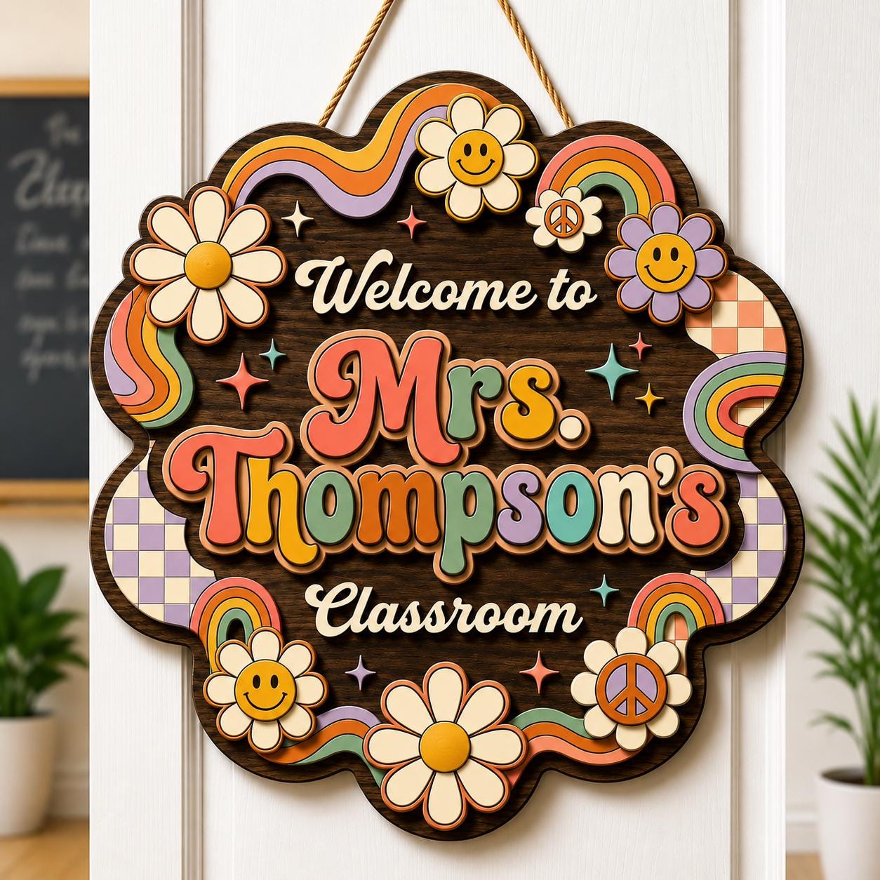 Personalized Rainbow Teacher Sign design detail