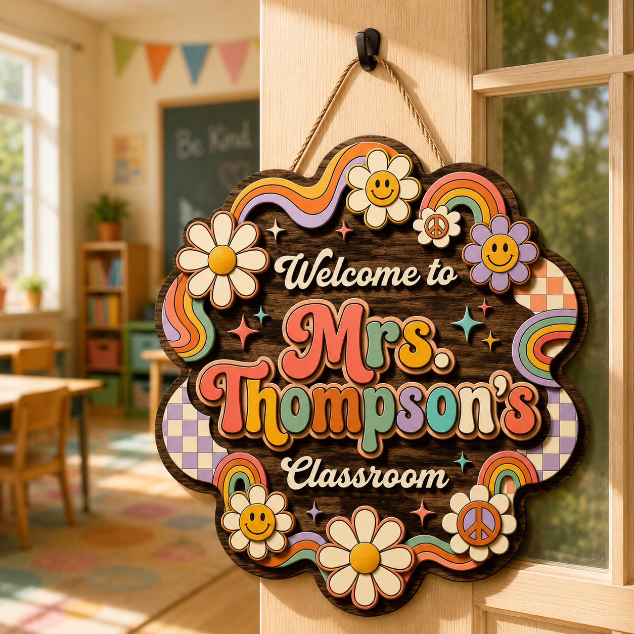 Personalized Rainbow Teacher Sign for back to school