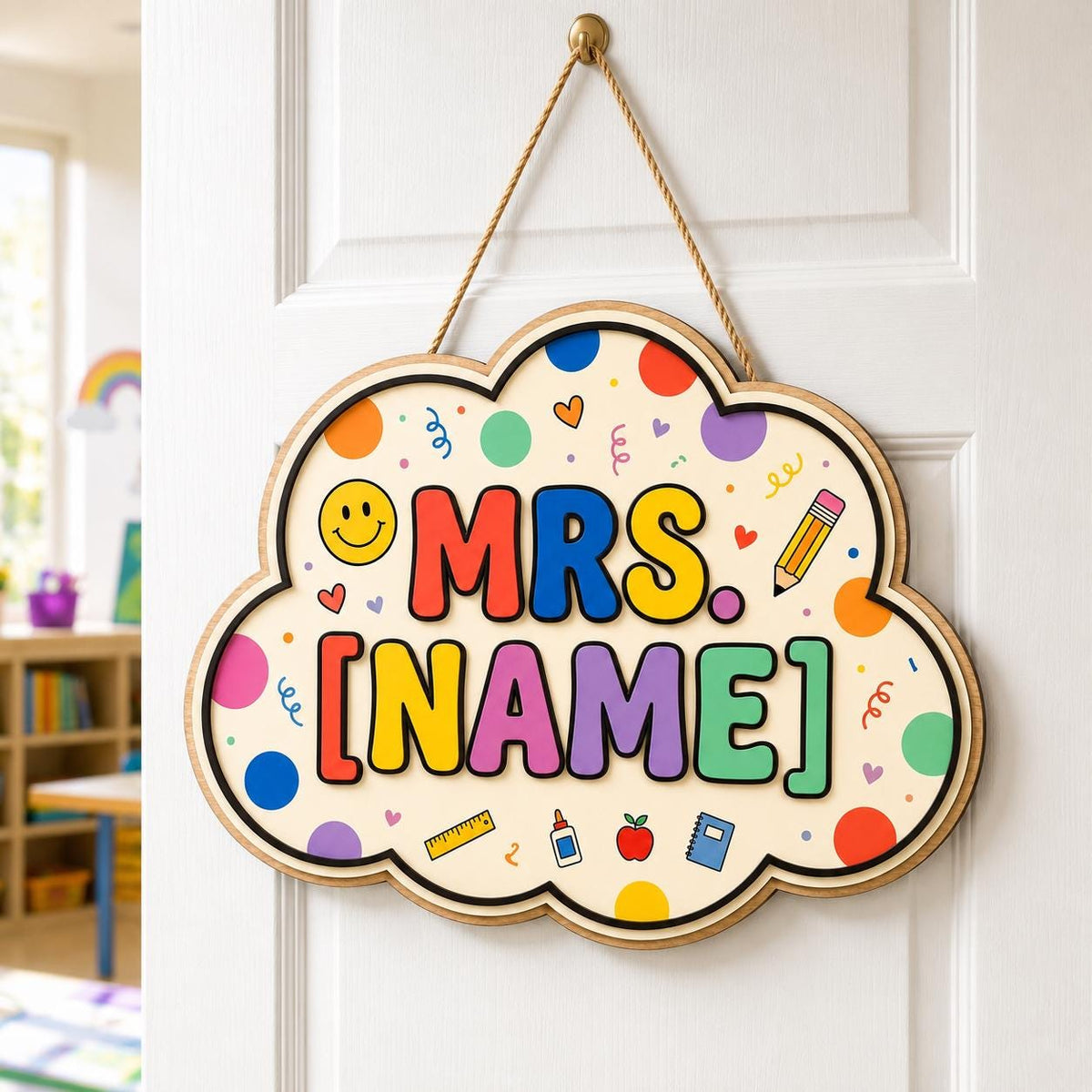 Personalized Colorful Teacher Sign - Classroom Welcome Decor