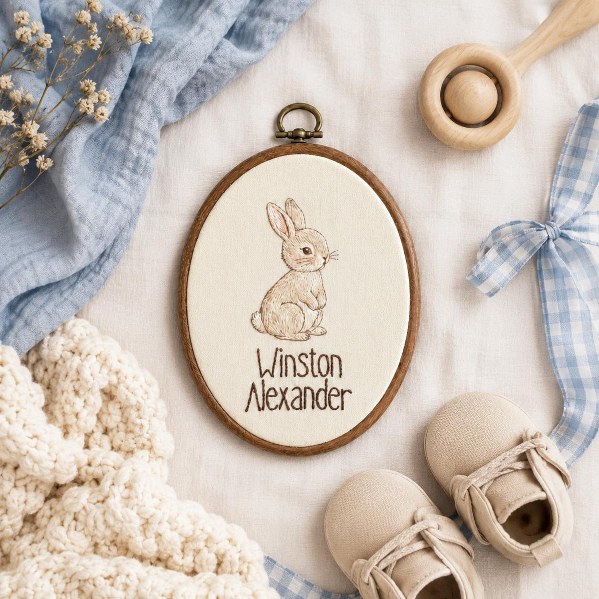 Personalized Bunny Baby Name Hoop - Woodland Nursery Wall Decor