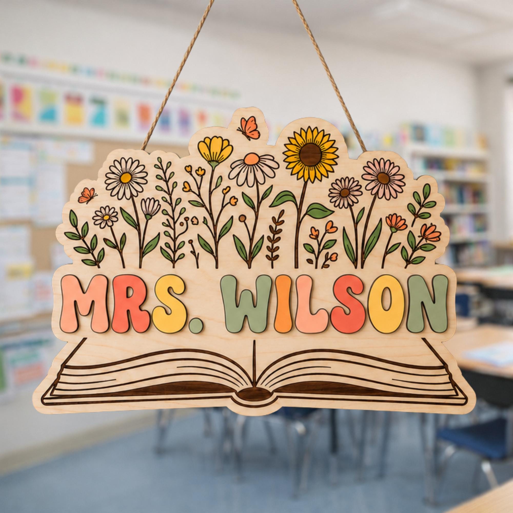 Personalized Floral Teacher Sign for classroom decor