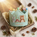 Personalized Woodland Birthday Crown - Embroidered Forest Party Hat