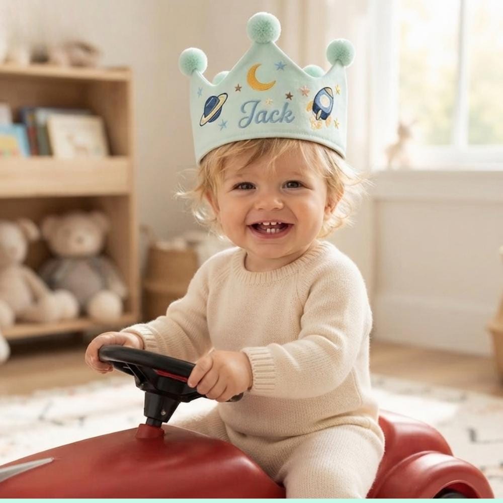 Personalized Astronaut Birthday Crown - Space Theme Baby Party Hat