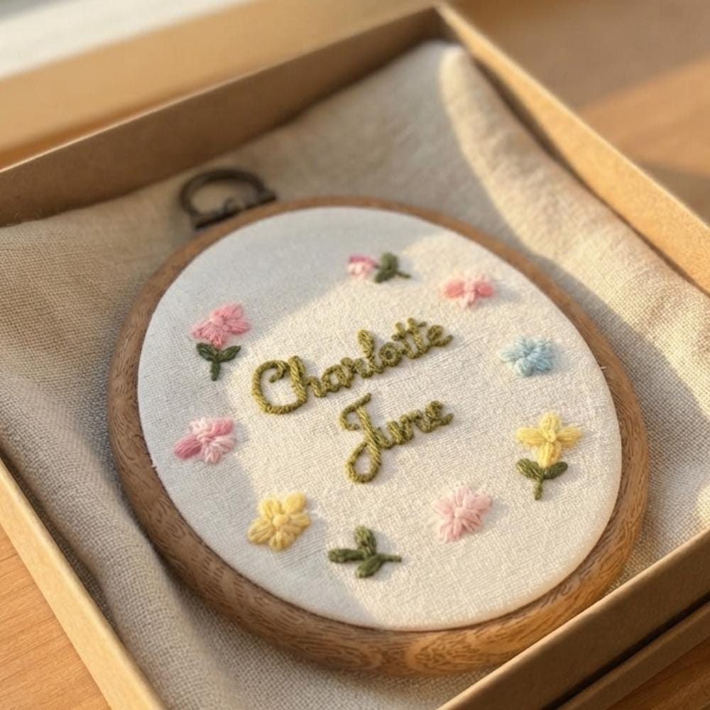 Personalized Floral Baby Name Hoop - Embroidered Nursery Wall Art