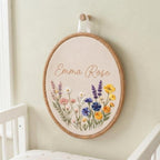 Personalized Oval Floral Baby Name Hoop - Embroidered Nursery Sign