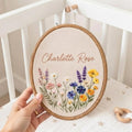 Personalized Oval Floral Baby Name Hoop - Embroidered Nursery Sign