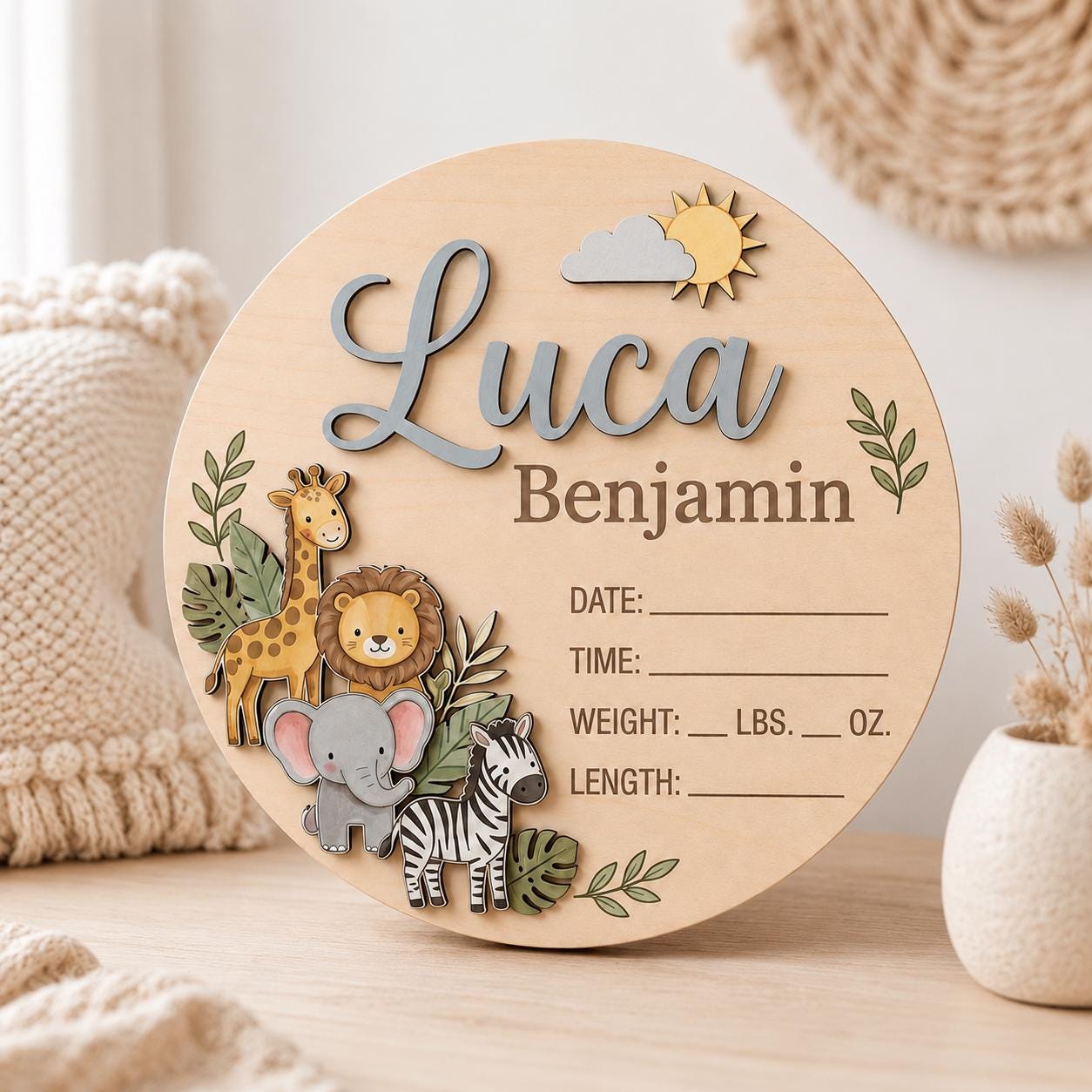 Personalized Safari Birth Announcement design detail