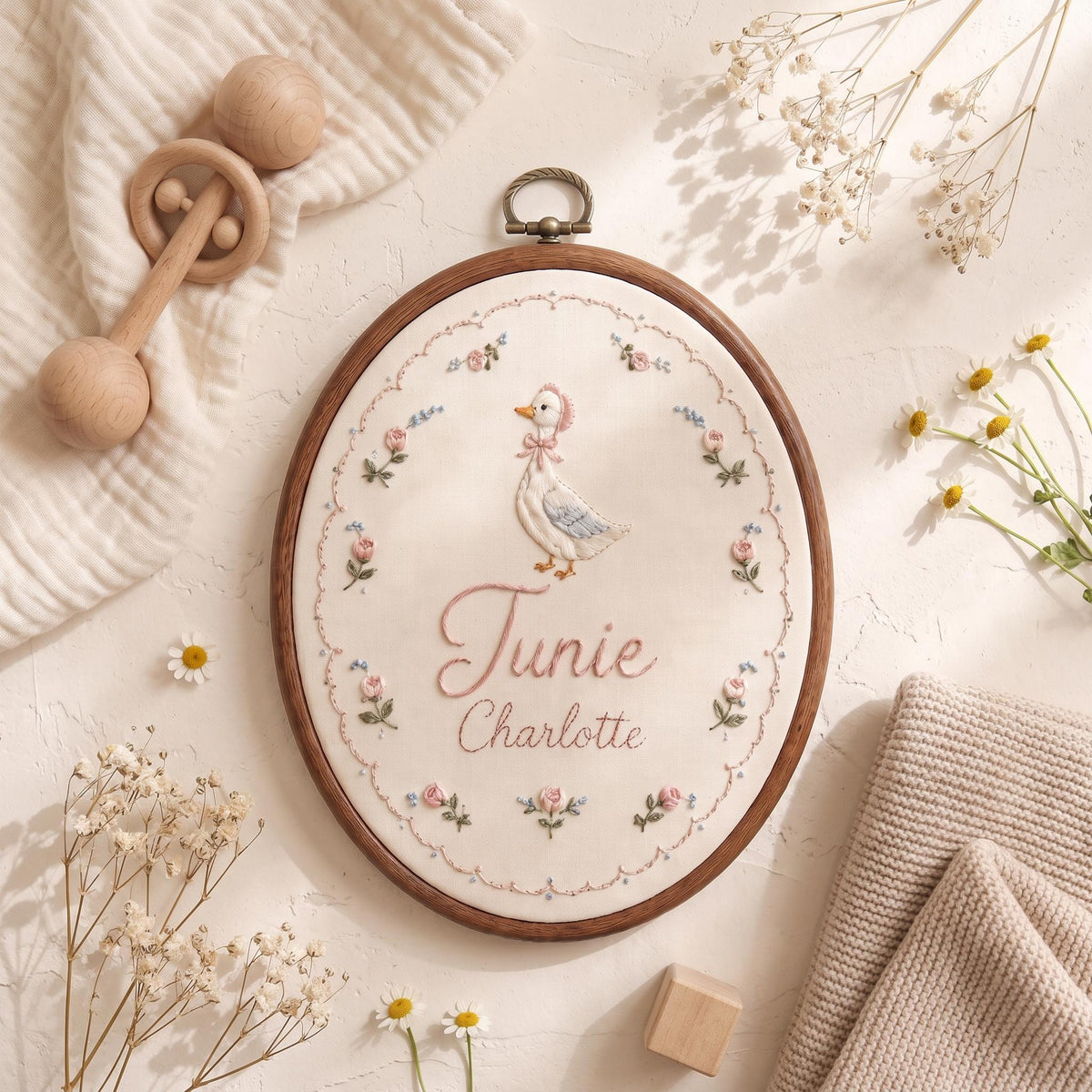 Personalized Storybook Goose Name Hoop - Embroidered Nursery Decor