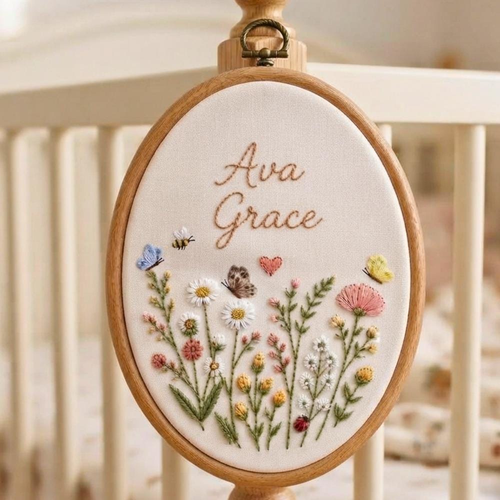 Personalized Wildflower Baby Name Hoop - Embroidered Nursery Sign