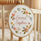 Personalized Hand Embroidered Floral Name Hoop - Nursery Wall Art