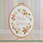 Personalized Hand Embroidered Floral Name Hoop - Nursery Wall Art
