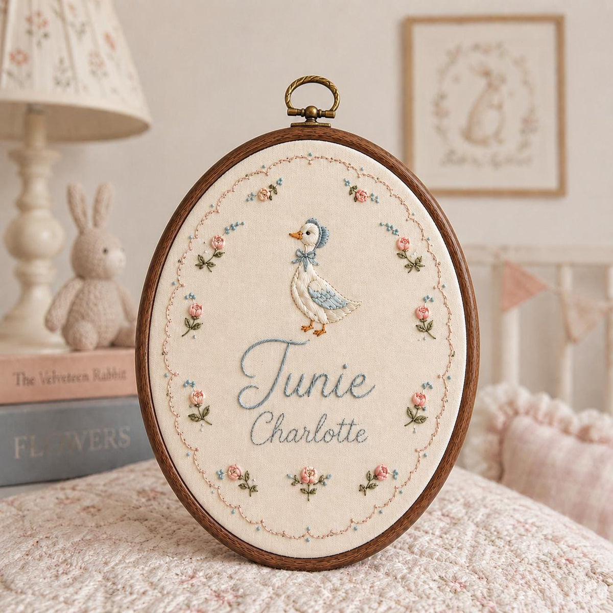 Personalized Storybook Goose Name Hoop - Embroidered Nursery Decor