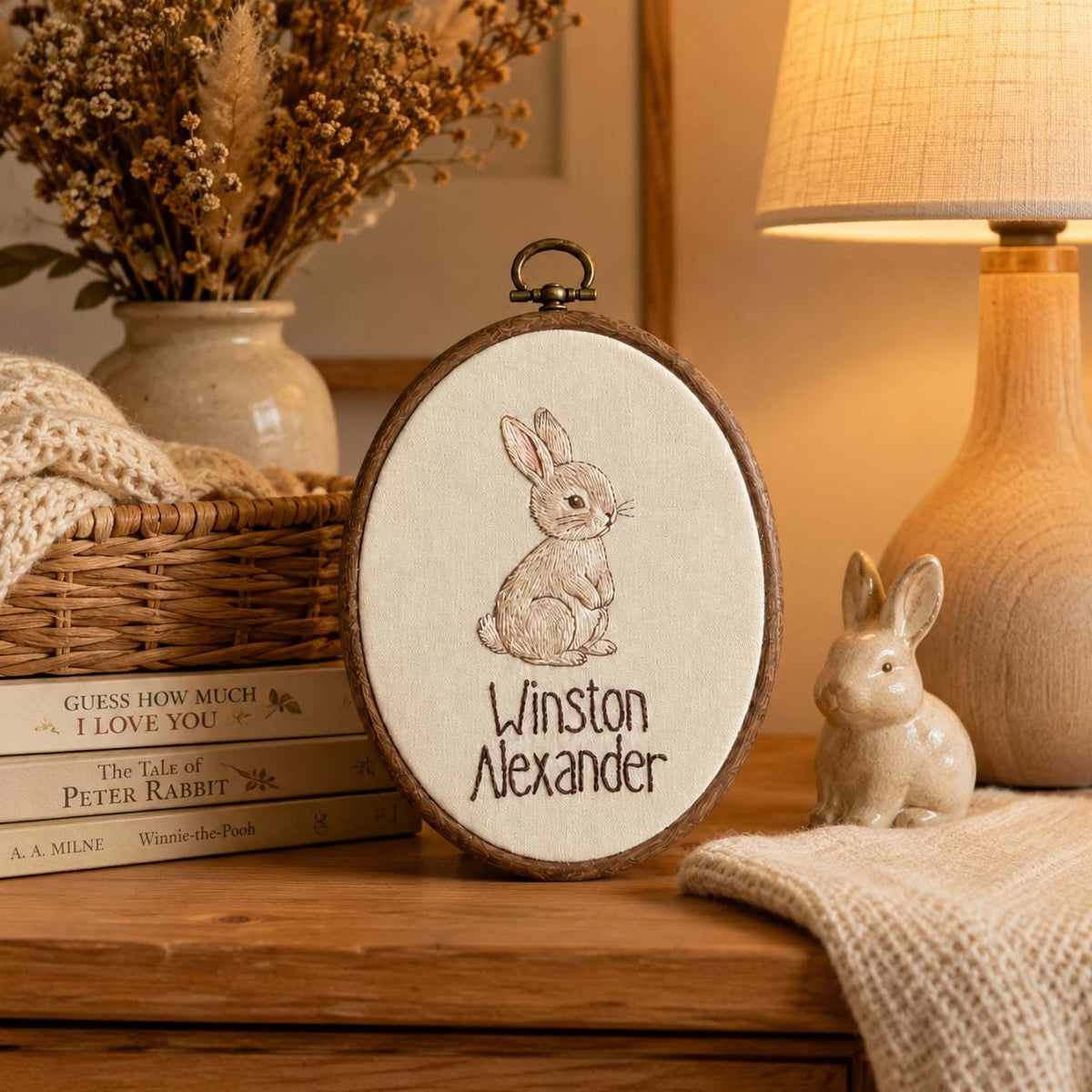 Personalized Bunny Baby Name Hoop - Woodland Nursery Wall Decor