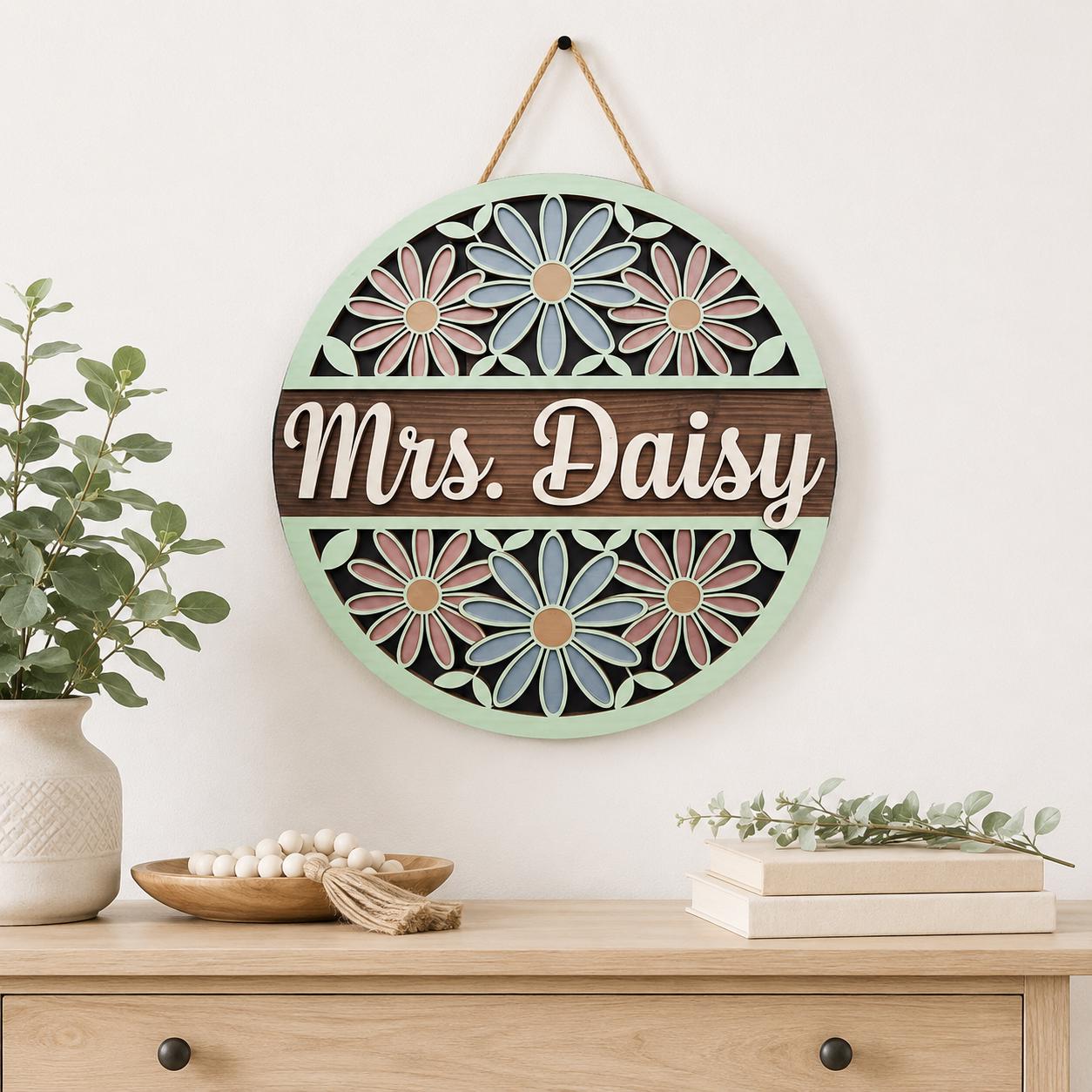 Personalized Daisy Teacher Sign design detail