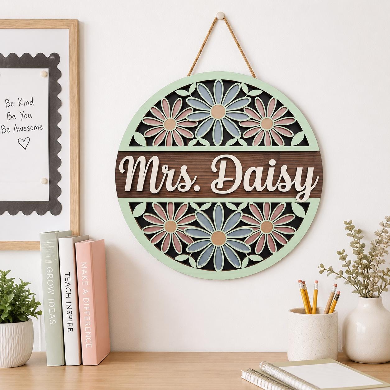 Personalized Daisy Teacher Sign for floral teacher decor