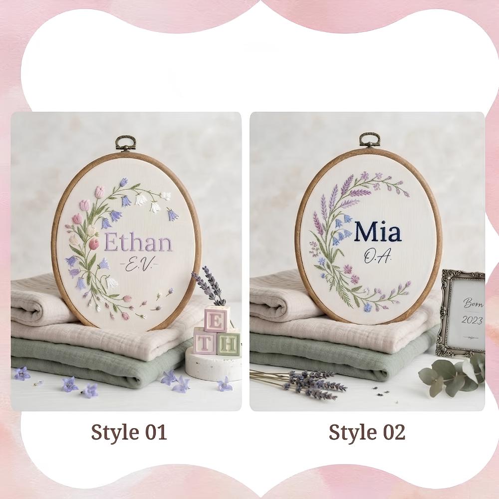 Personalized Floral Baby Name Hoop - Handmade Nursery Wall Art